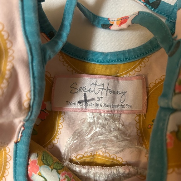 SWEET HONEY Boutique DRESS PINK/TURQUOISE SIZE 3T Floral Cottagecore Shabby Chic - Picture 7 of 13